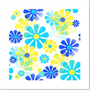 60's Retro Groovy Mod Flowers in Yellow, Aqua and Blue Posters and Art